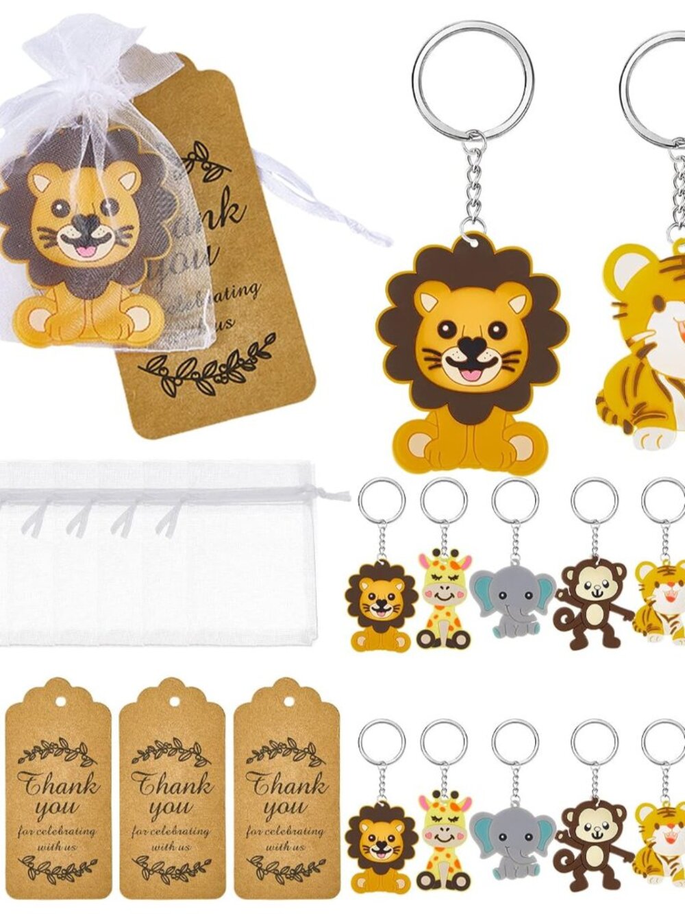 90 Pcs Safari Jungle Animal Keychains Baby Shower Party Favors 30 Sets Cute Baby